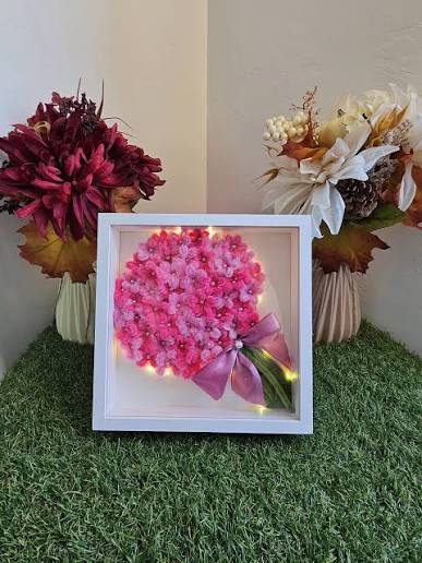 Framed handcrafted fuzzy-wire flower gift